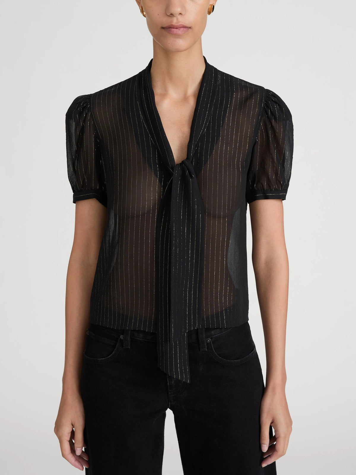 Frame The Lurex Sonnet Blouse Black Stripe