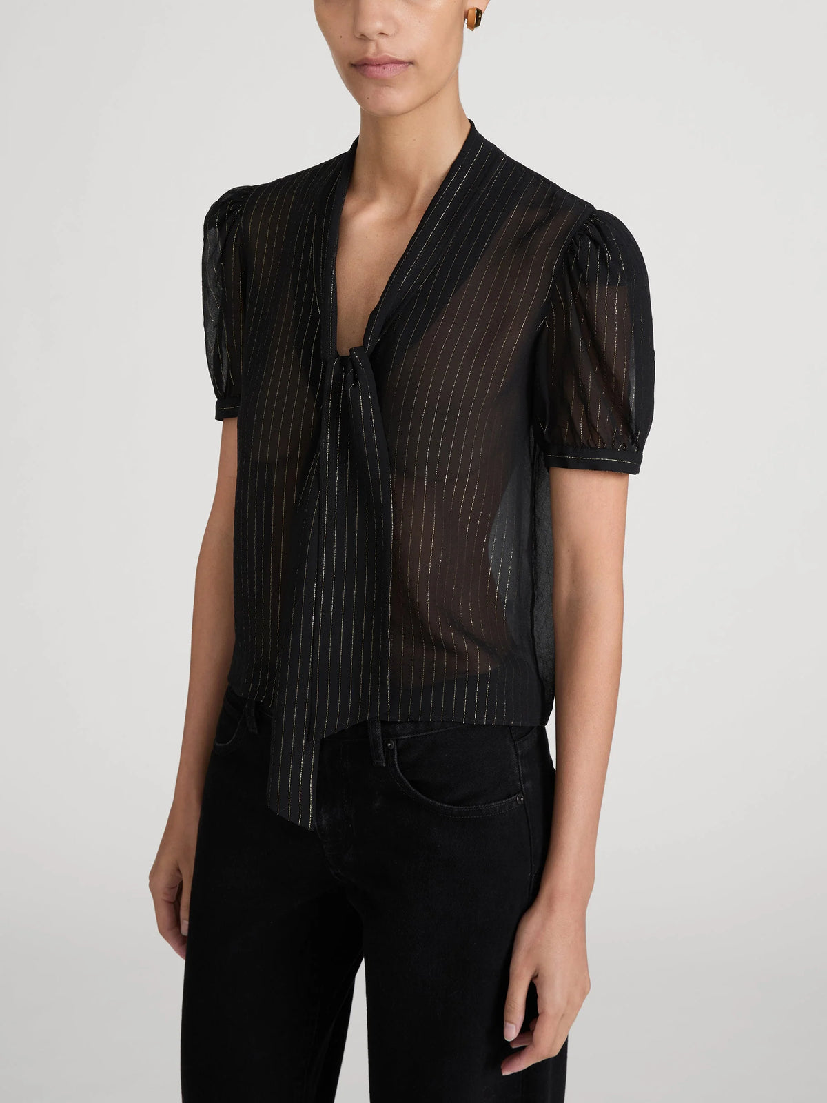 Frame The Lurex Sonnet Blouse Black Stripe