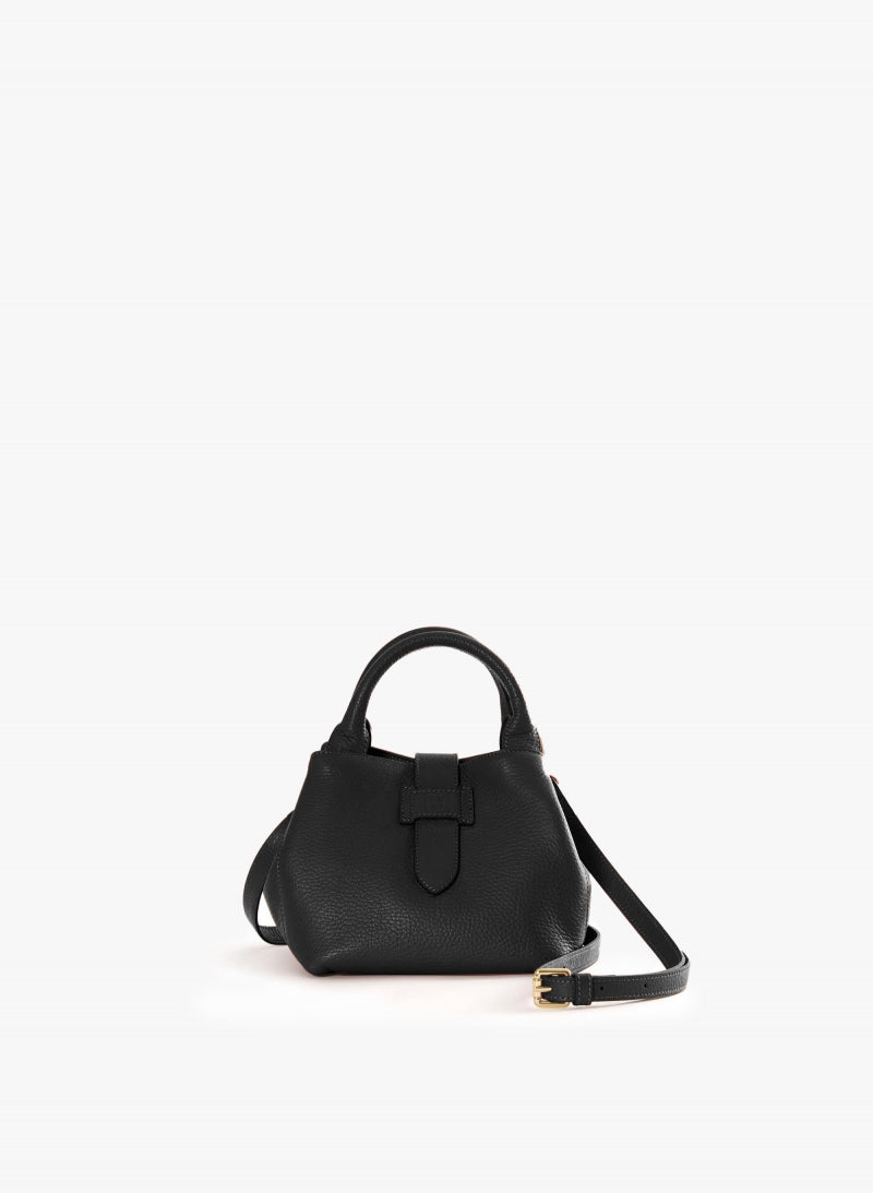 Cinzia Rocca Sac à bandoulière noir en cuir avec poignée intégrée et bandoulière - Noir
