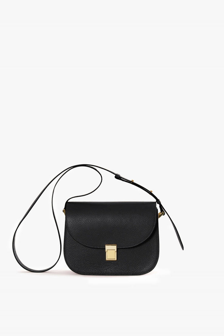 Cinzia Rocca Black Genuine Leather Shoulder Bag With Snap Closure - Black