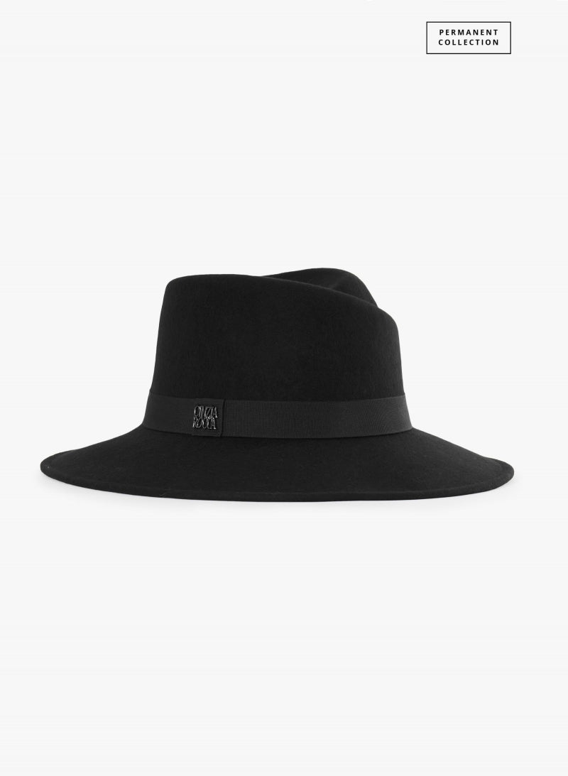 Cinzia Rocca Wool Fedora Hat With Fur-Like Effect - Black