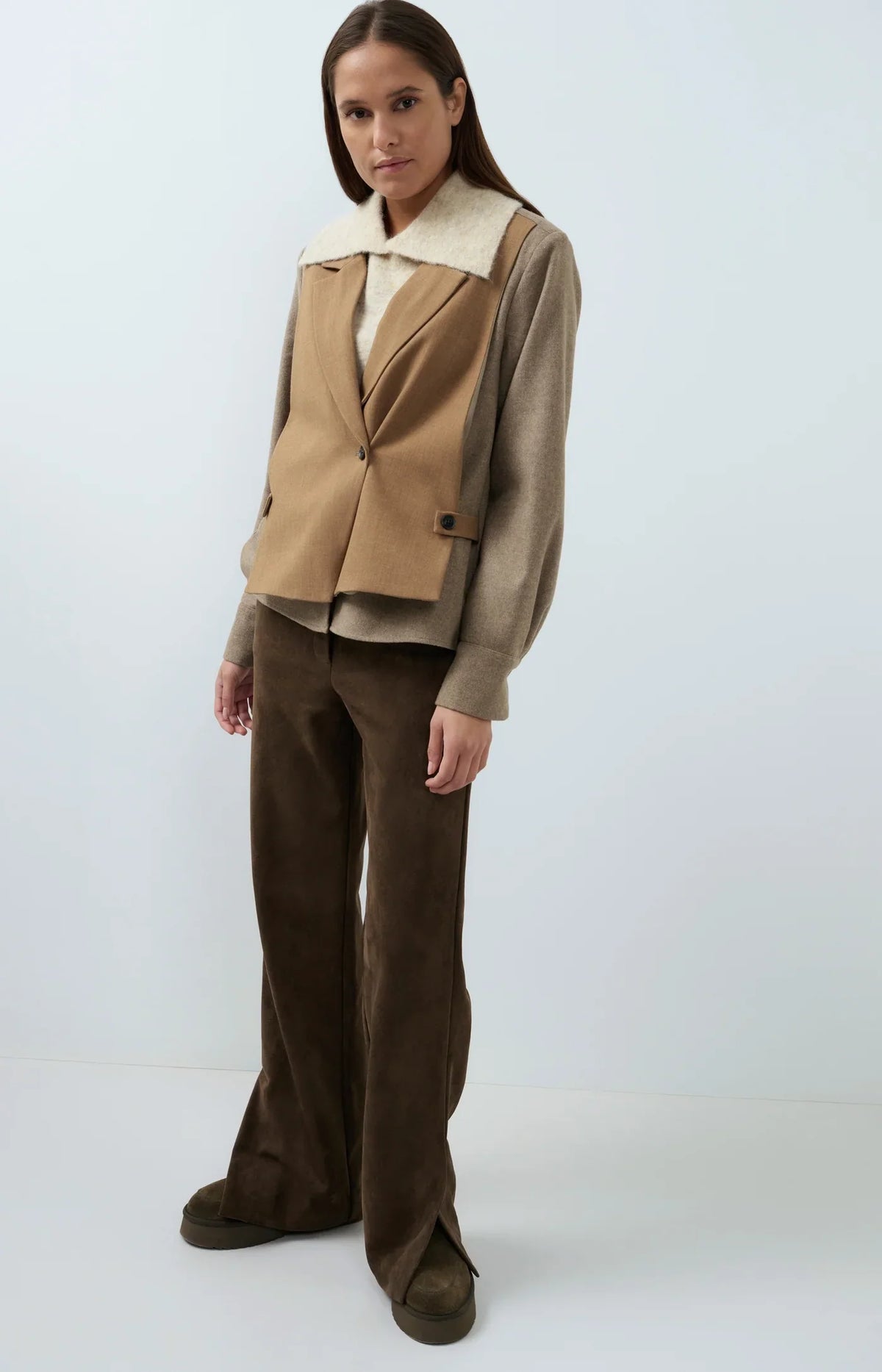 YAYA Woven loose fit cut and sew blazer with contrast fabric
