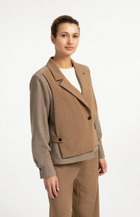 YAYA Woven loose fit cut and sew blazer with contrast fabric