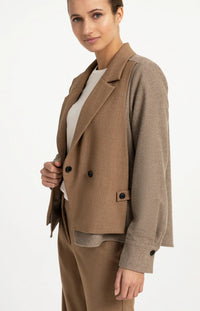 YAYA Woven loose fit cut and sew blazer with contrast fabric