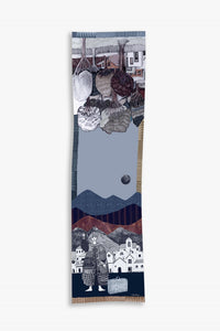Cinzia Rocca Blue Twill Silk Scarf With Woman and a Landscape - Blue