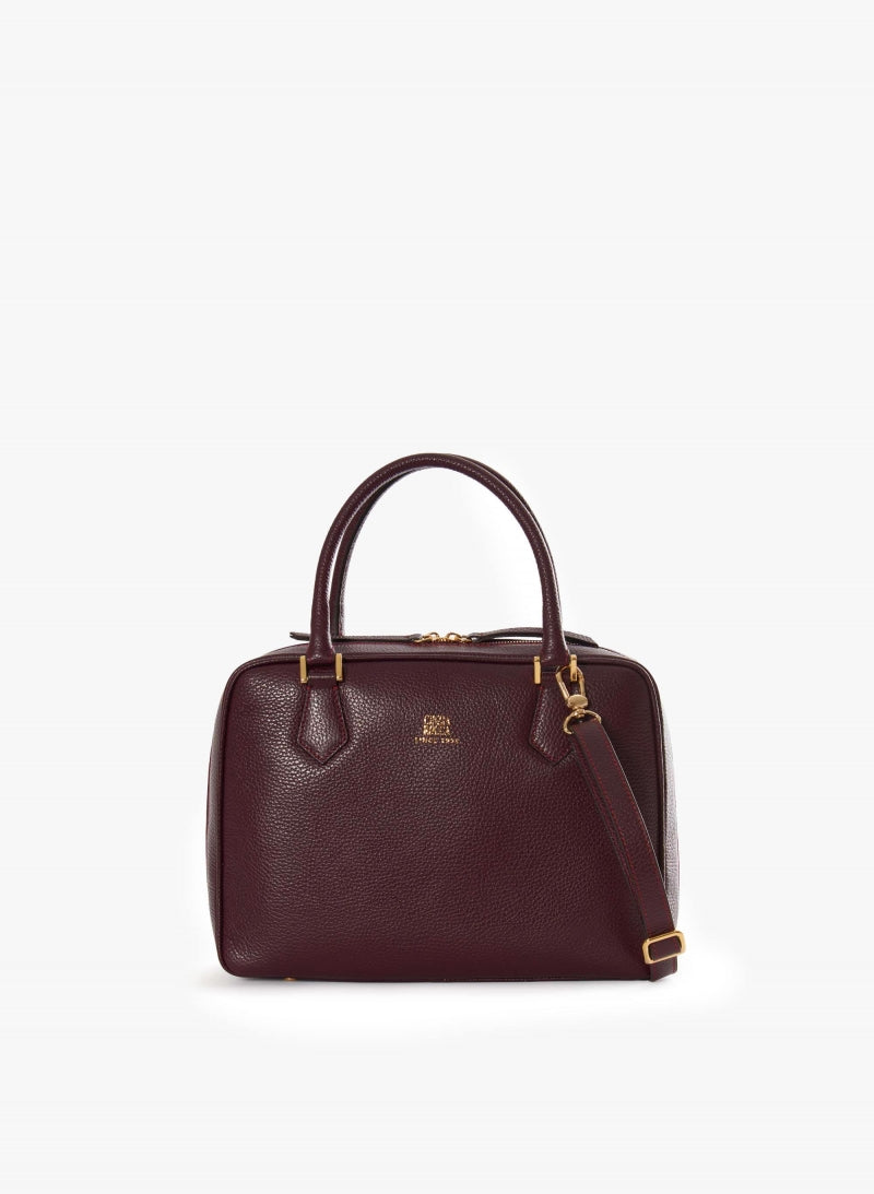Cinzia Rocca Burgundy Genuine Leather Bag With Double Zip - Bordeaux