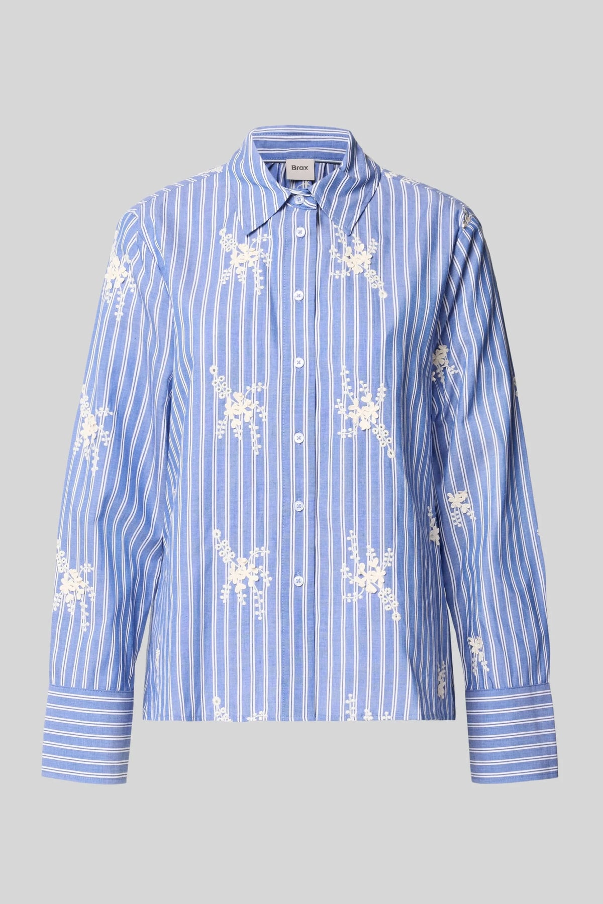 Chemise rayée style Viki Brax avec broderie florale