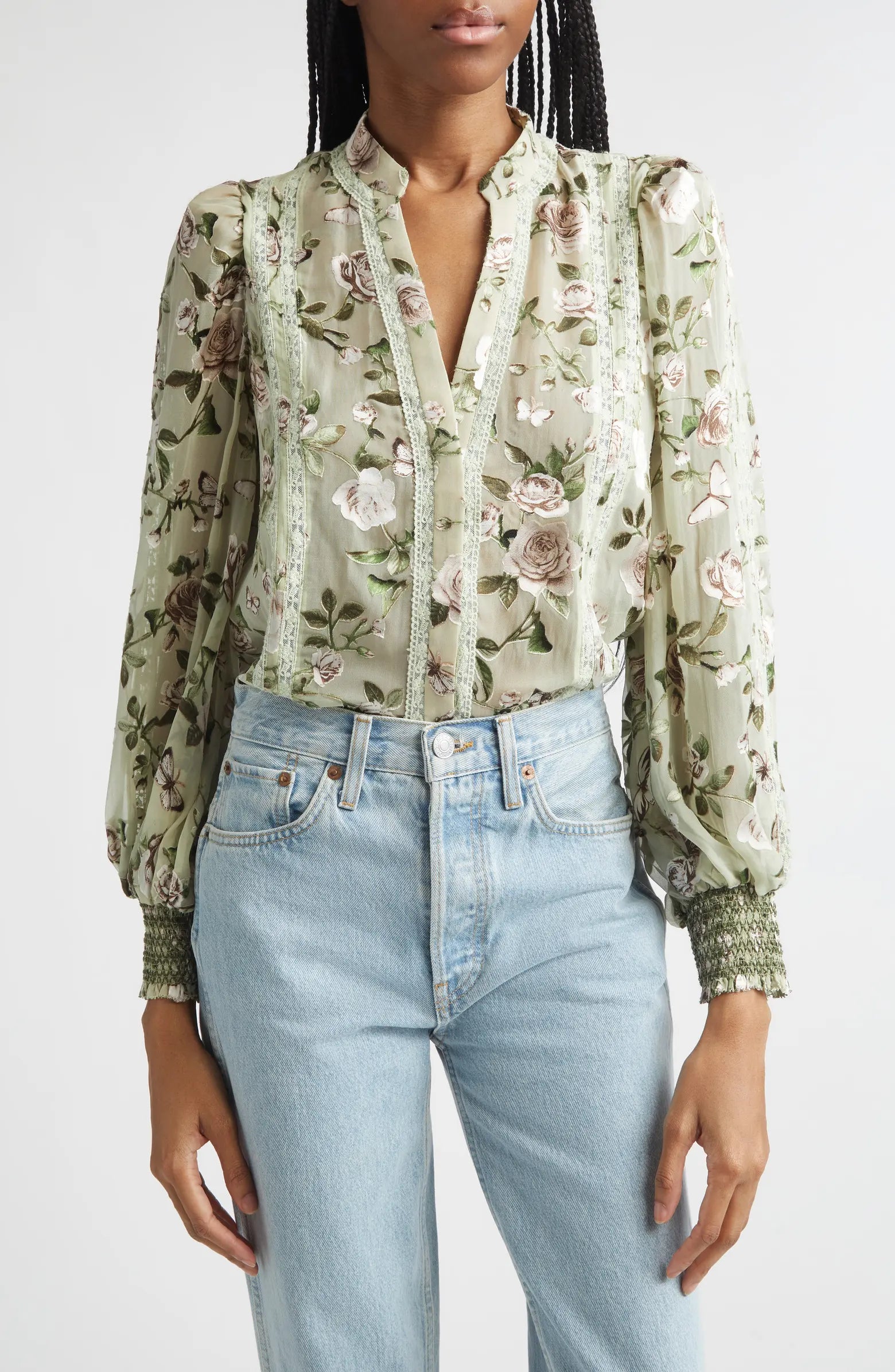 Chemise Arlette avec bordure en dentelle florale Alice + Olivia