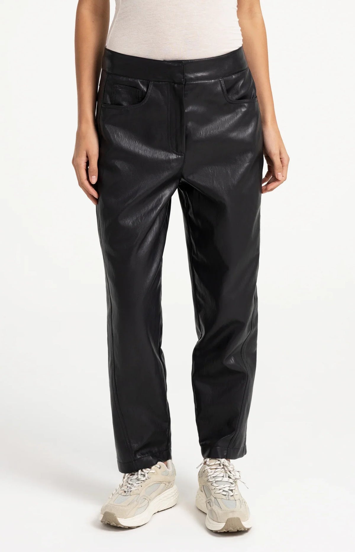 YAYA Faux leather carrot fit trousers with seam detail