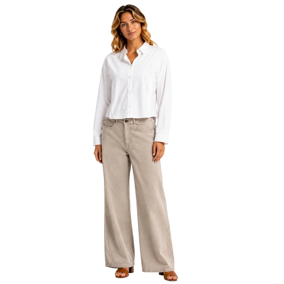 YAYA Poplin Blouse with Button Detail - PureWhite