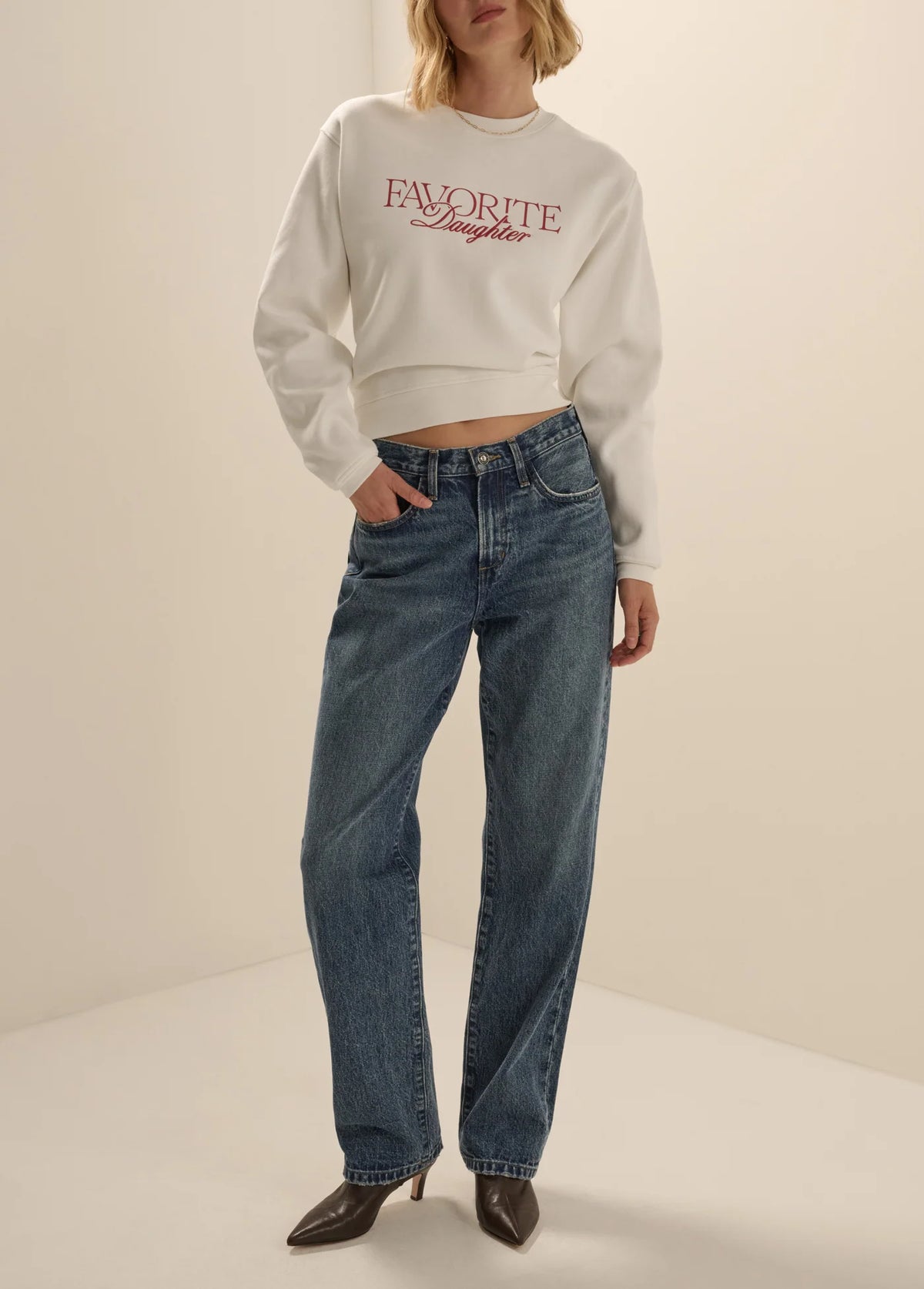 Favorite Daughter  Embroidered Ritzy Aunt Sweatshirt - Sugar-True-Red