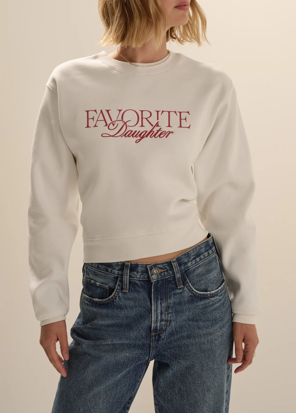Favorite Daughter  Embroidered Ritzy Aunt Sweatshirt - Sugar-True-Red