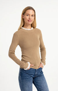 YAYA Fitted rib sweater with ruffle detail