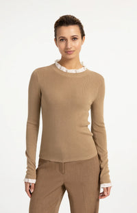 YAYA Fitted rib sweater with ruffle detail