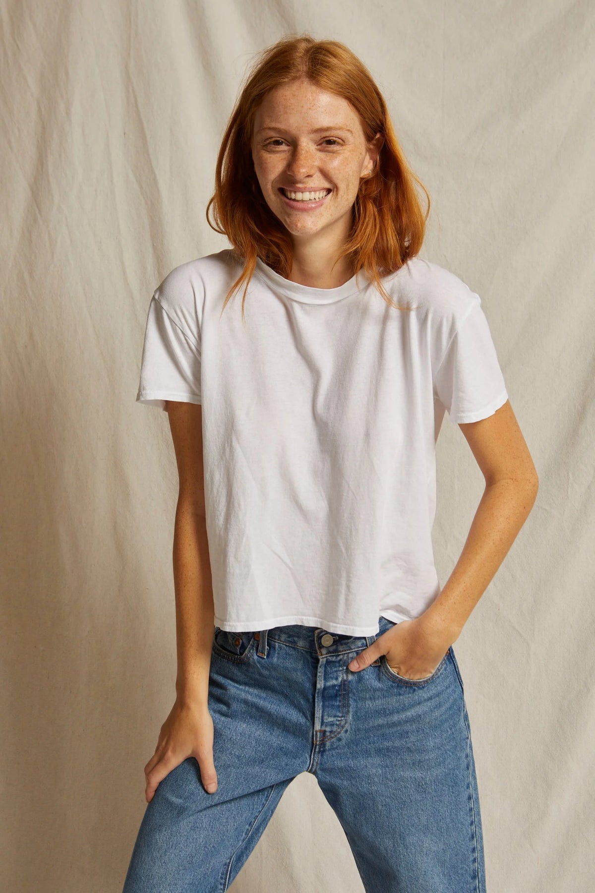 Perfect White Tee Cotton Short-Sleeve Boxy Crew Tee Sugar