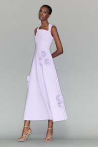 Greta Constantine Parrot Scoop-Neck Midi Dress With Carnation Floral-Applique