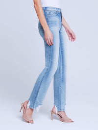 L'Agence Harmon Slim Straight Leg Jeans with Distressed Hem