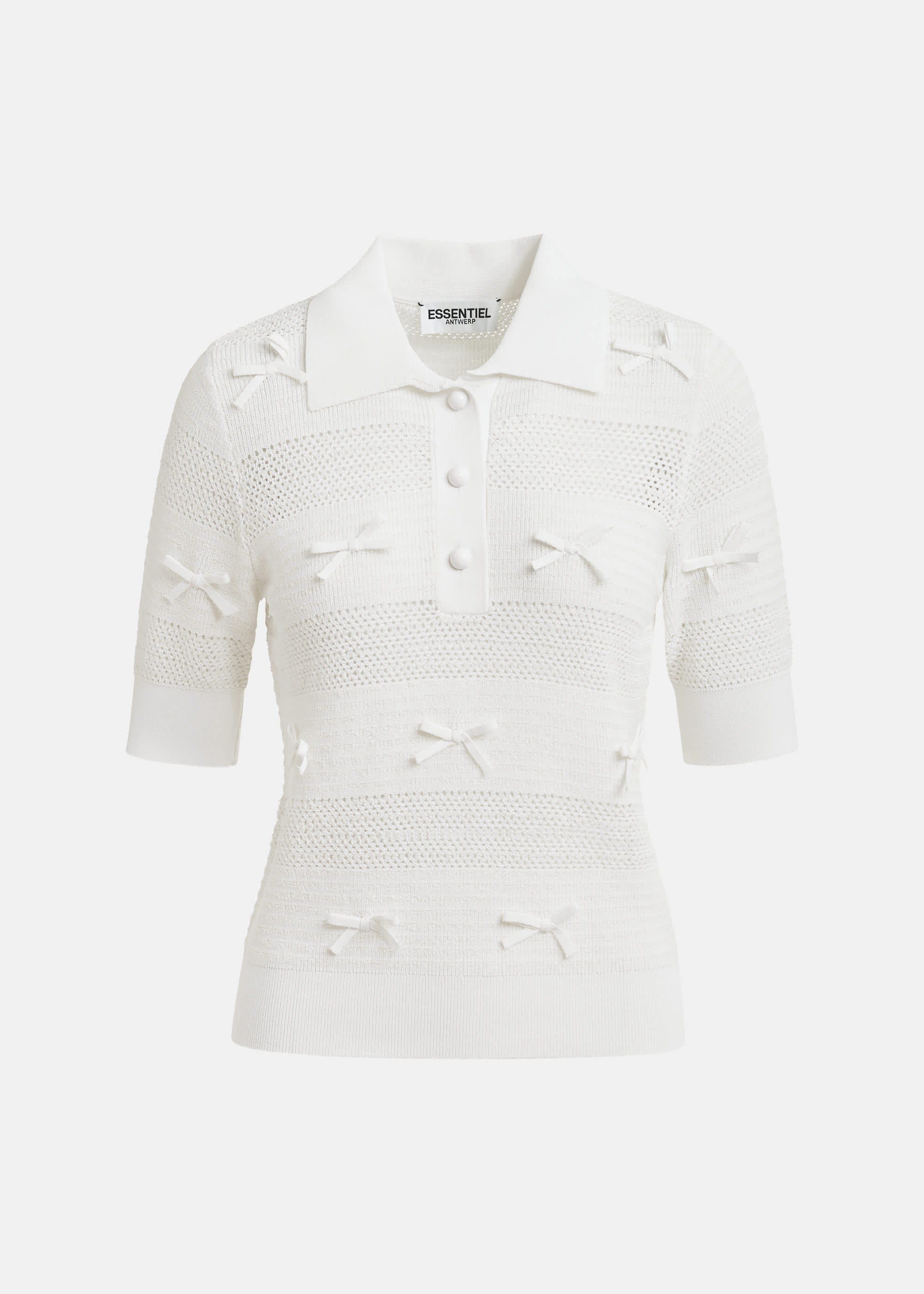 Essentiel Antwerp Jarts Off-White Bow-Embellished Knit Polo