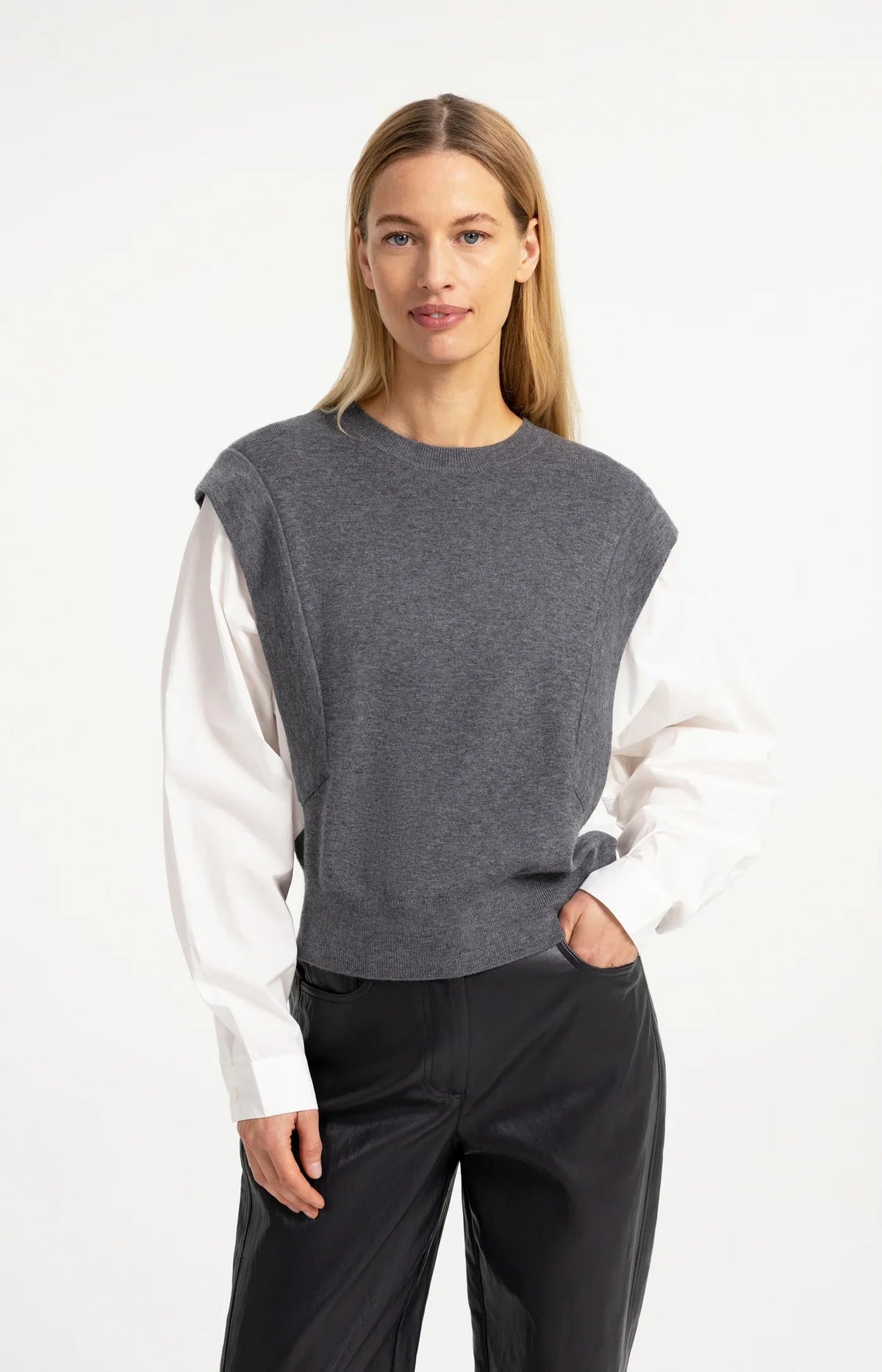 YAYA Knitted sweater with woven sleeves