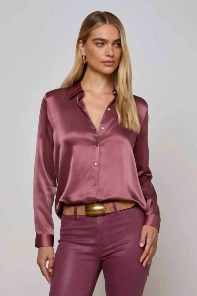L'Agence Tyler Long-Sleeve Blouse - Dark Mauve