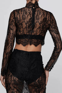 L'Agence Henriette Lace Long-Sleeve Top - Black
