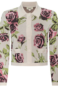 L'Agence Cardigan Jacquard Osiris Col Chemise Écru/Mauve Rose Romantique