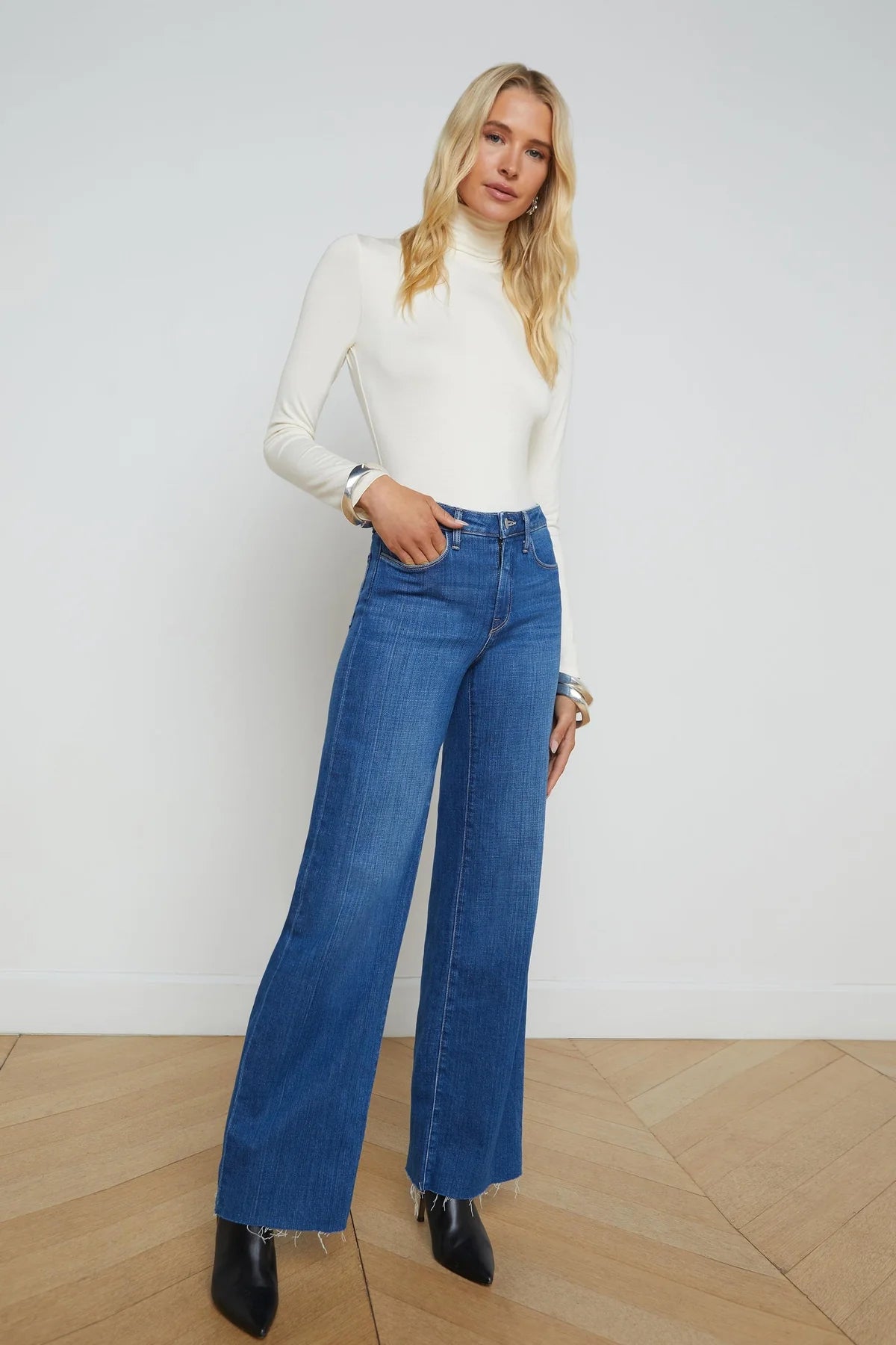 L'Agence 5558MJT-VIWH pull Lani à col roulé et manches longues Vintage White