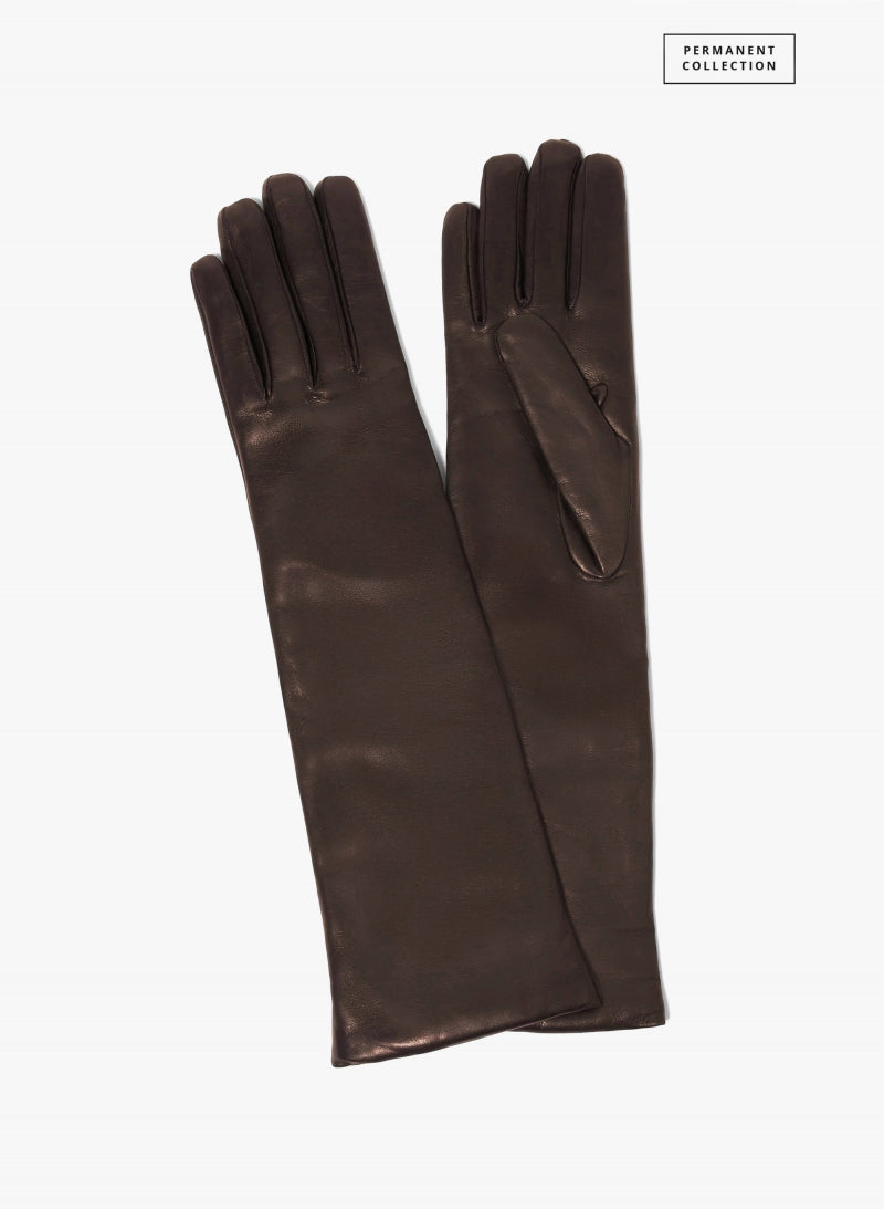 Cinzia Rocca Long Brown Nappa Leather Gloves Brown