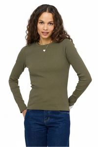 Kerri Rosenthal Long-Sleeve Rib Tee Army Green
