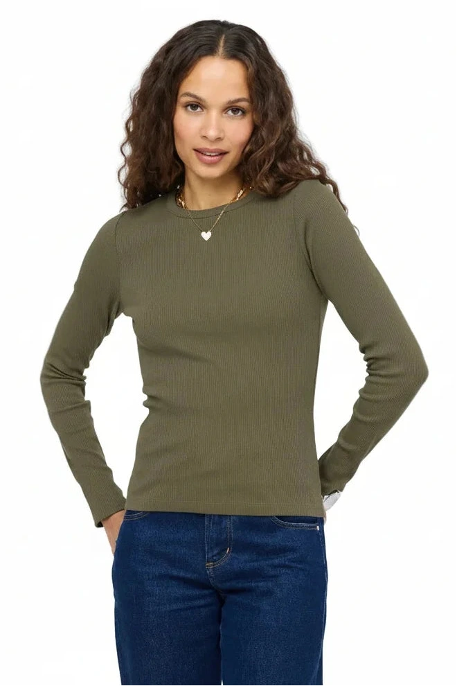 Kerri Rosenthal Long-Sleeve Rib Tee Army Green