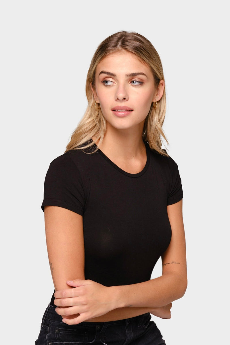 T-shirt col rond à manches courtes Majestic Soft Touch noir