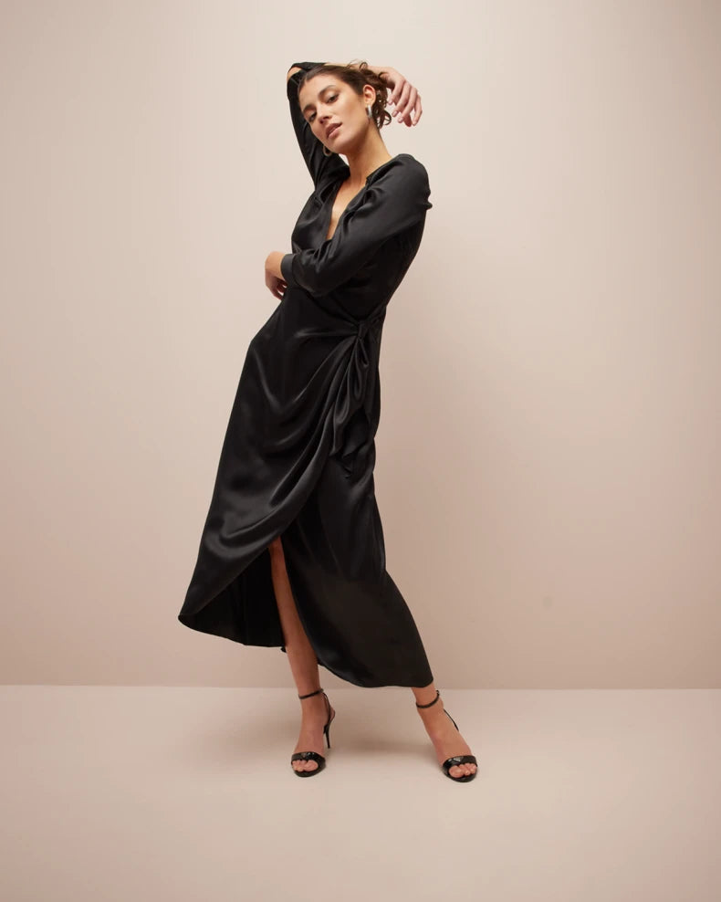 kadi silk wrap dress L'AGENCE Kadi Silk Wrap Dress In Dark Wine