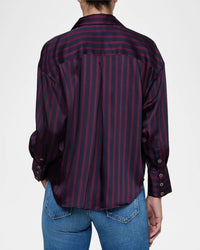L'Agence 40816WBQ-MDDP Blouse Eliora décontractée bleu nuit/rouge sangria profond à rayures régulières