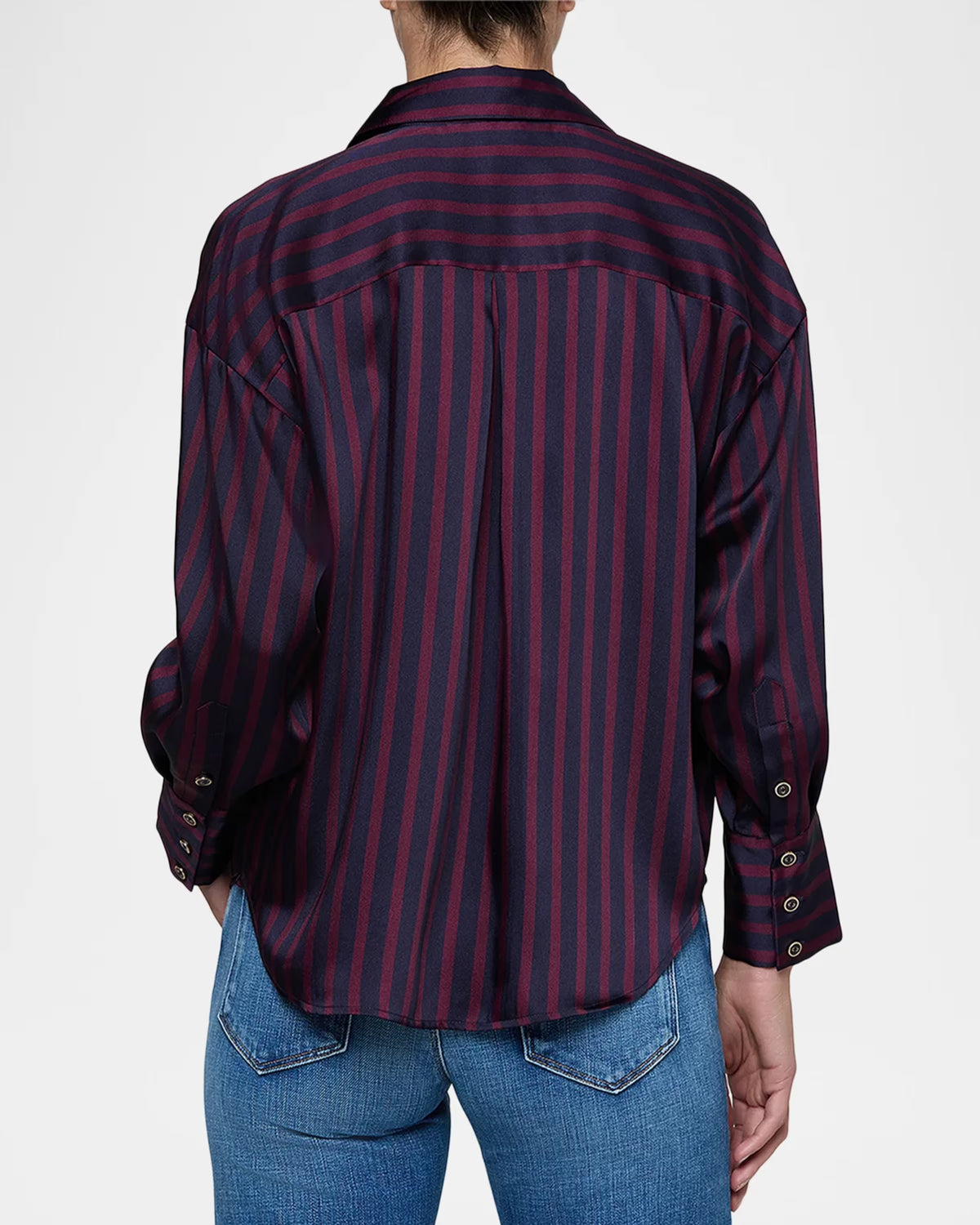 L'Agence 40816WBQ-MDDP Blouse Eliora décontractée bleu nuit/rouge sangria profond à rayures régulières