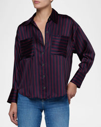 L'Agence 40816WBQ-MDDP Blouse Eliora décontractée bleu nuit/rouge sangria profond à rayures régulières