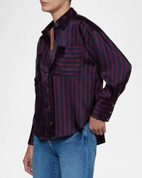 L'Agence 40816WBQ-MDDP Blouse Eliora décontractée bleu nuit/rouge sangria profond à rayures régulières