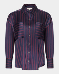 L'Agence 40816WBQ-MDDP Blouse Eliora décontractée bleu nuit/rouge sangria profond à rayures régulières