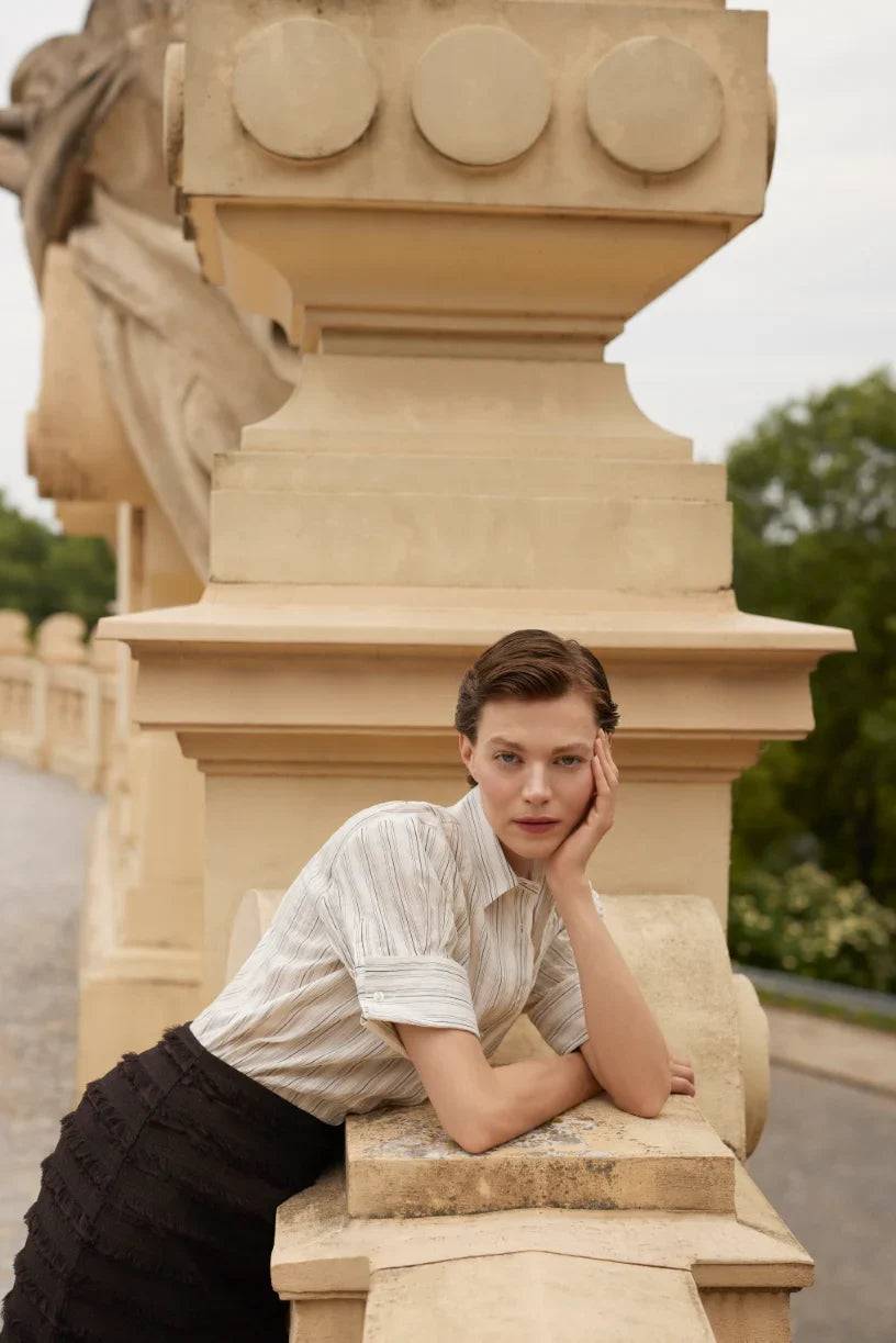 Emanou Olivie French Cuff Shirt Pearl & Espresso