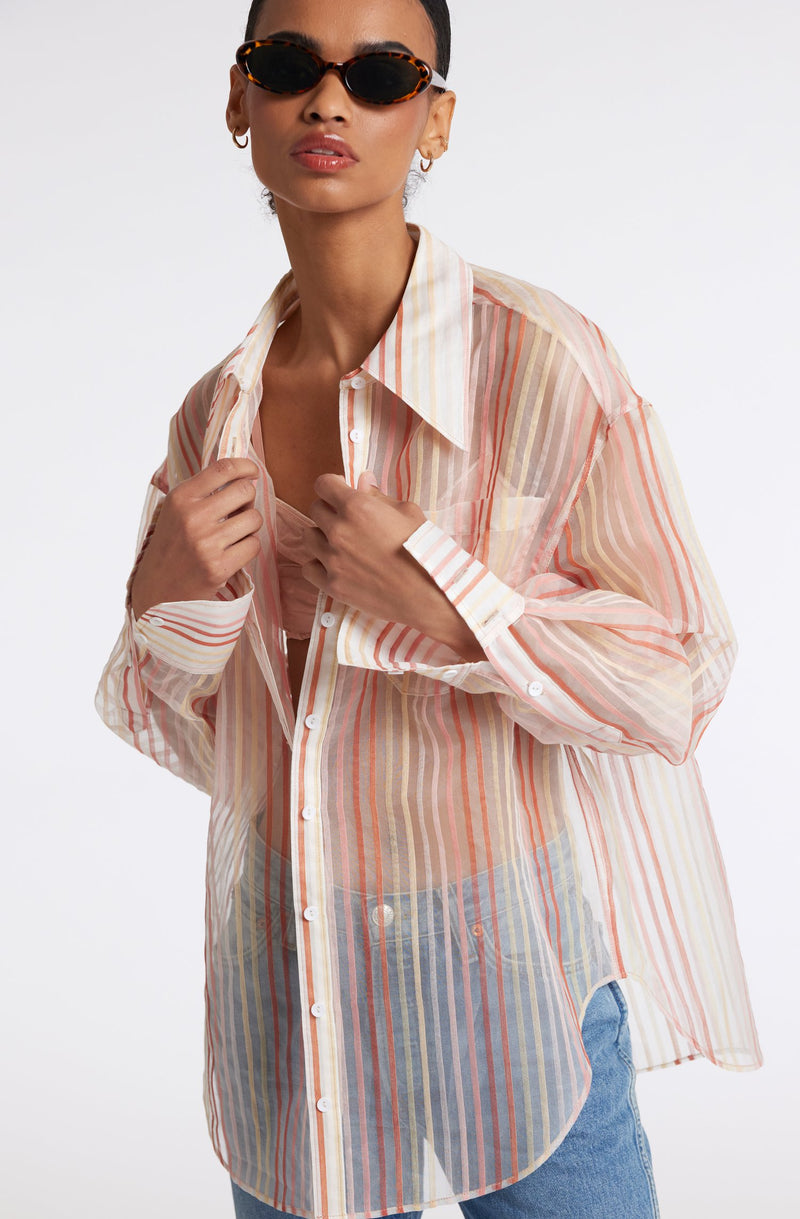 Blouse oversize en coton et soie mélangés transparents Joie