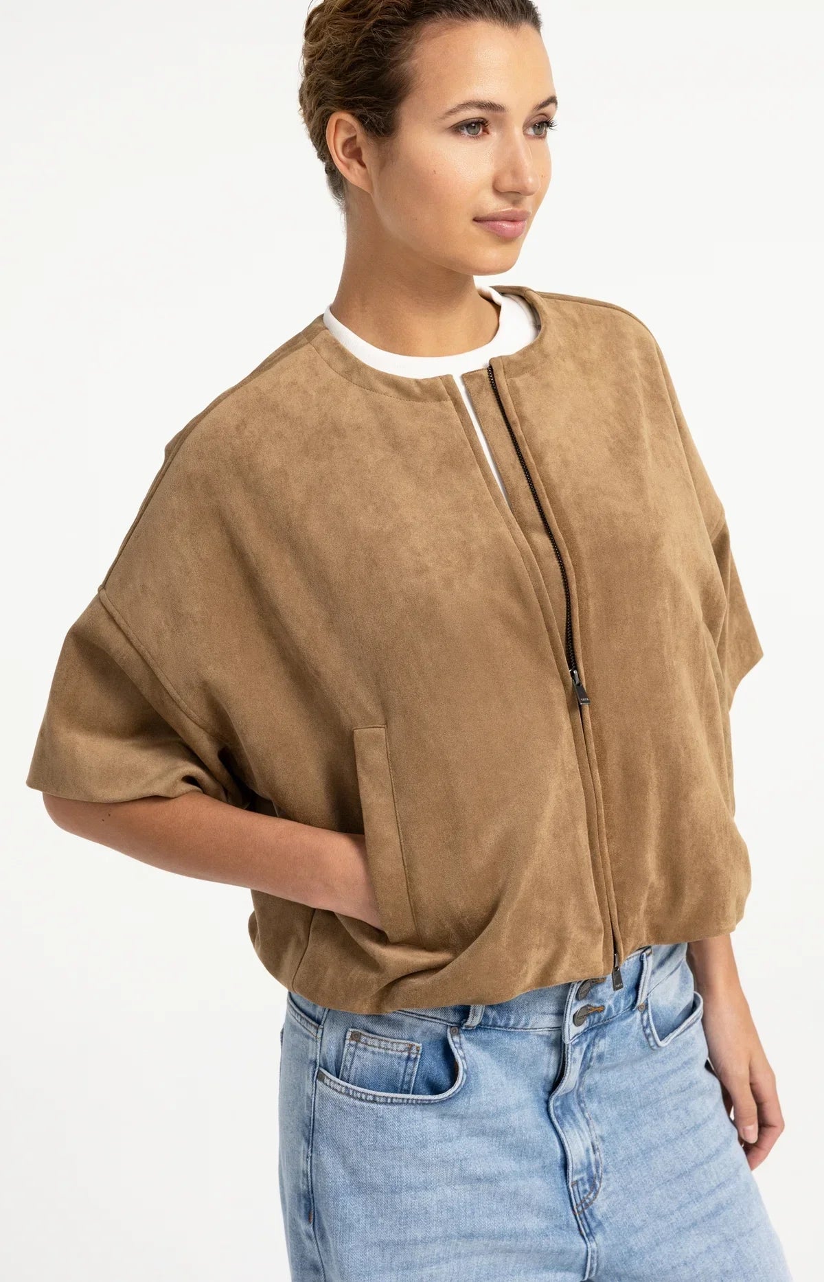 YAYA Oversized Shortsleeve Deudine Jacket with Baloon Bottom Hem