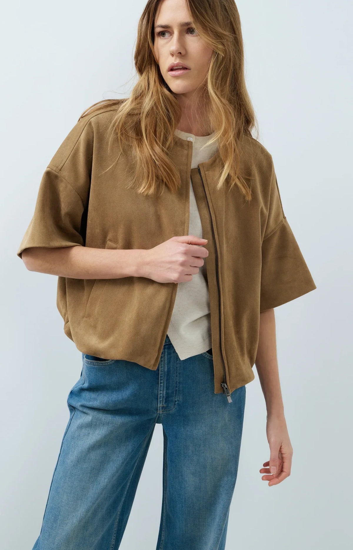 YAYA Oversized shortsleeve suedine jacket