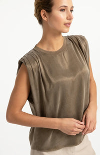YAYA Sleeveless Top With Shoulder Pleats