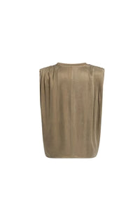 YAYA Sleeveless Top with Shoulder Pleats - TeakBrown