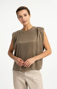 YAYA Sleeveless Top With Shoulder Pleats