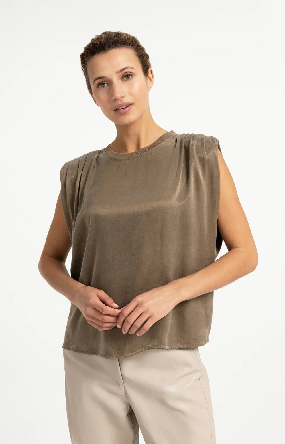YAYA Sleeveless Top With Shoulder Pleats