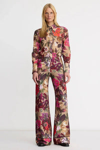 Smythe Multi Piped Side-Zip Palazzo Pant - Brown Multi