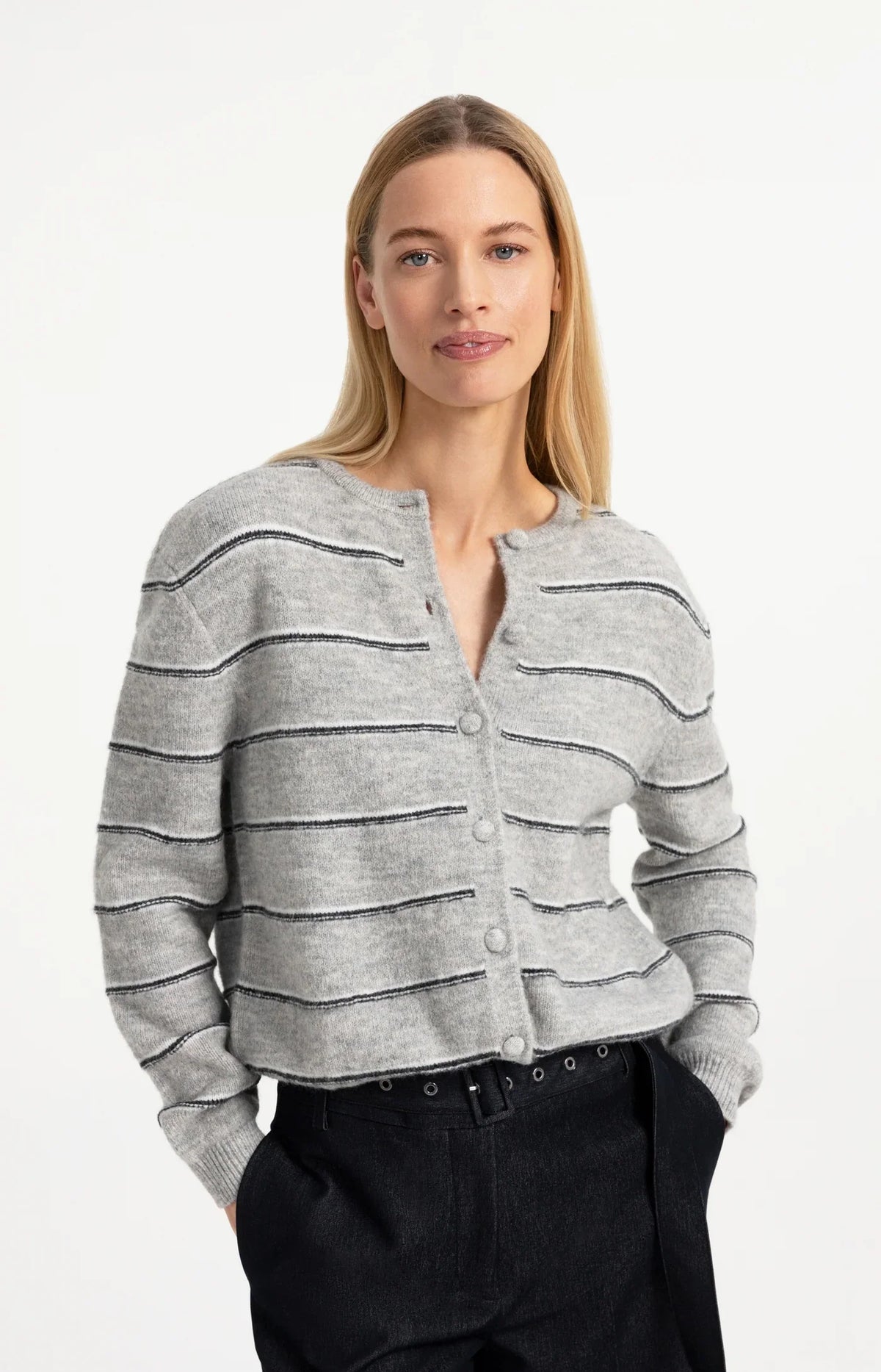 YAYA Knitted striped cardigan long sleeve