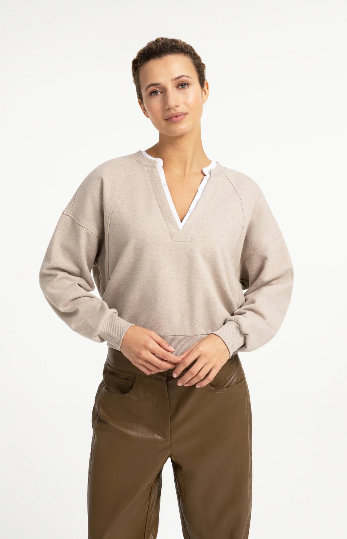 YAYA V-neck sweatshirt with woven collar