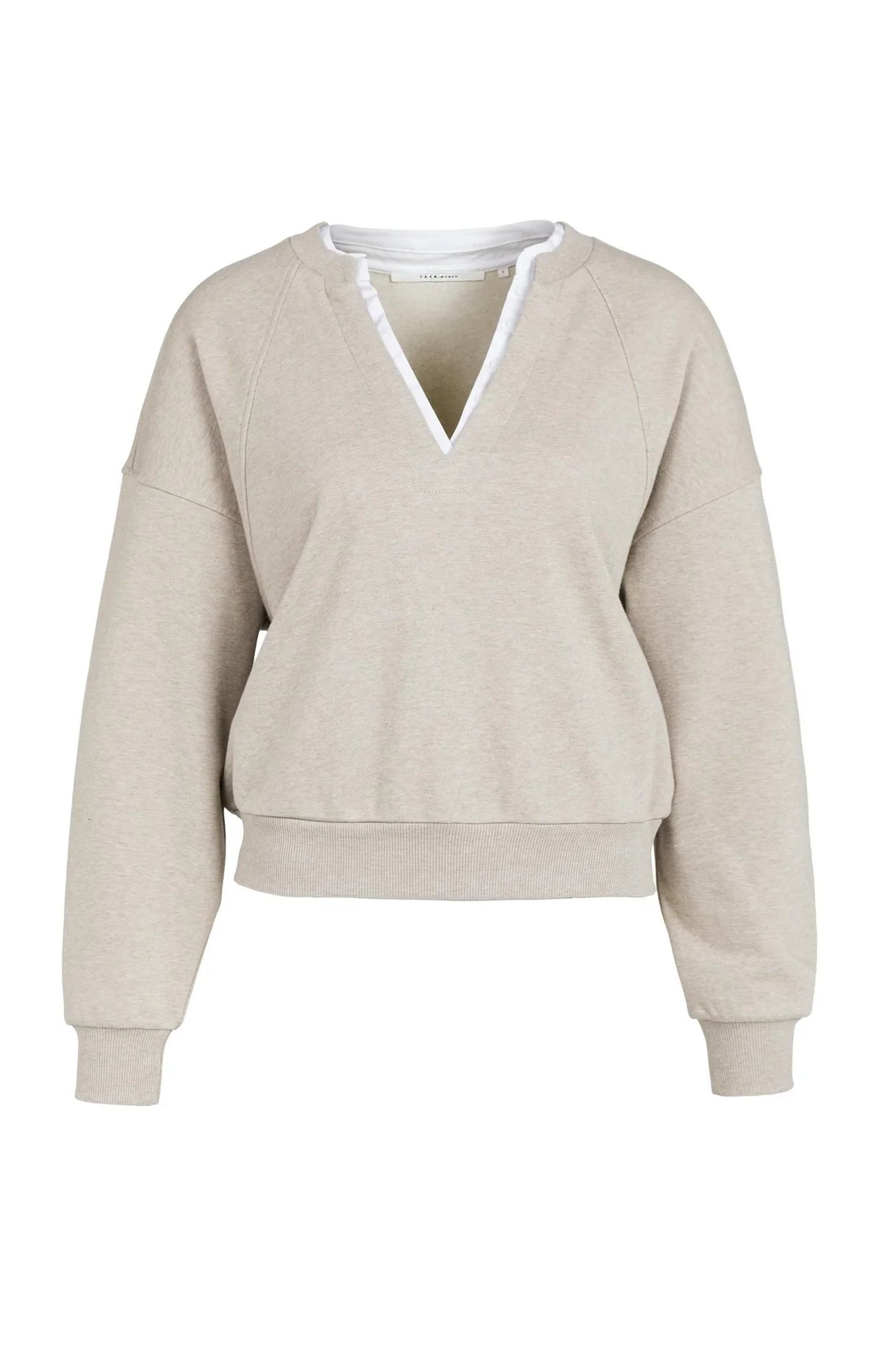 YAYA V-neck sweatshirt with woven collar