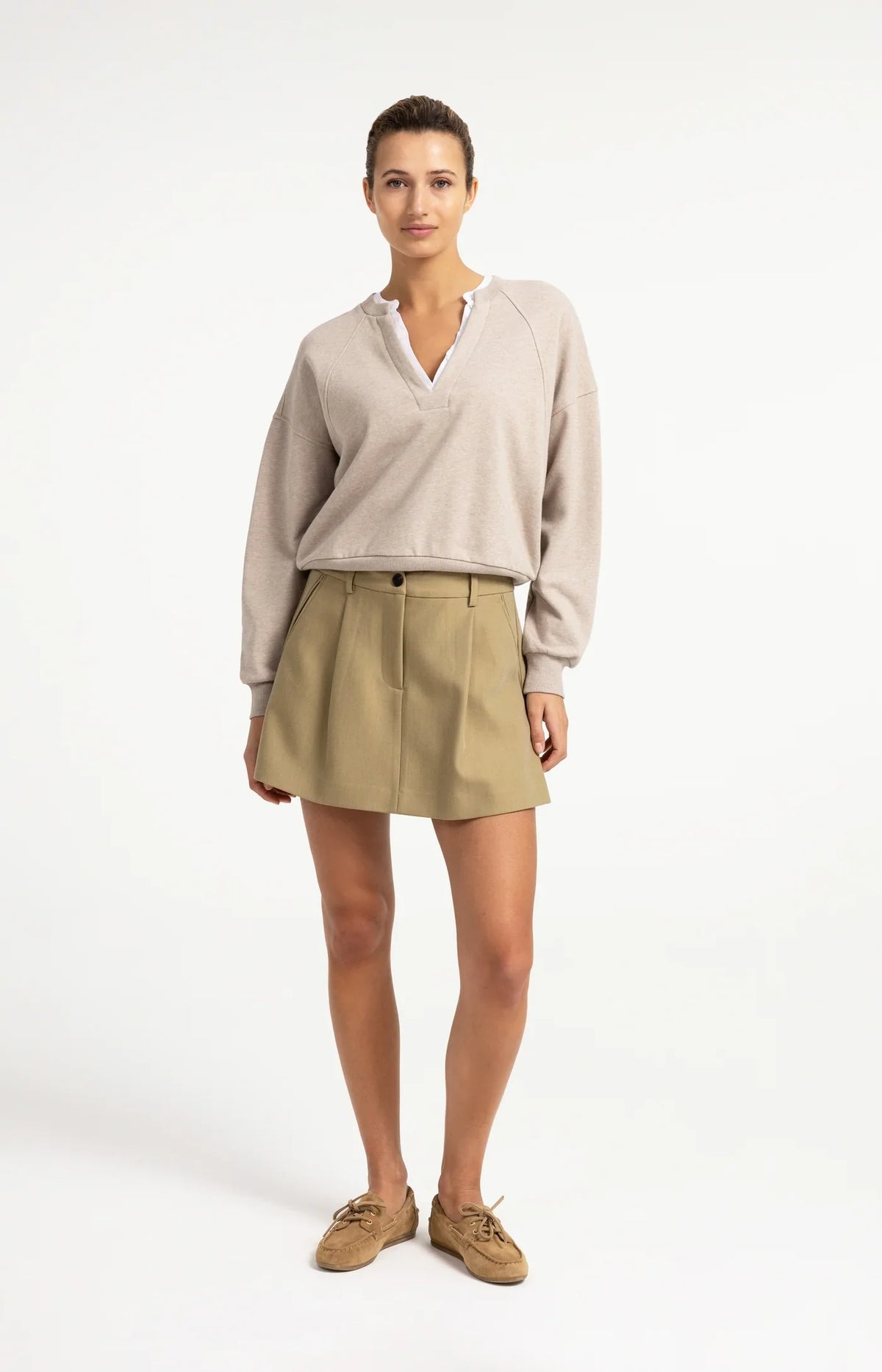 YAYA V-neck sweatshirt with woven collar